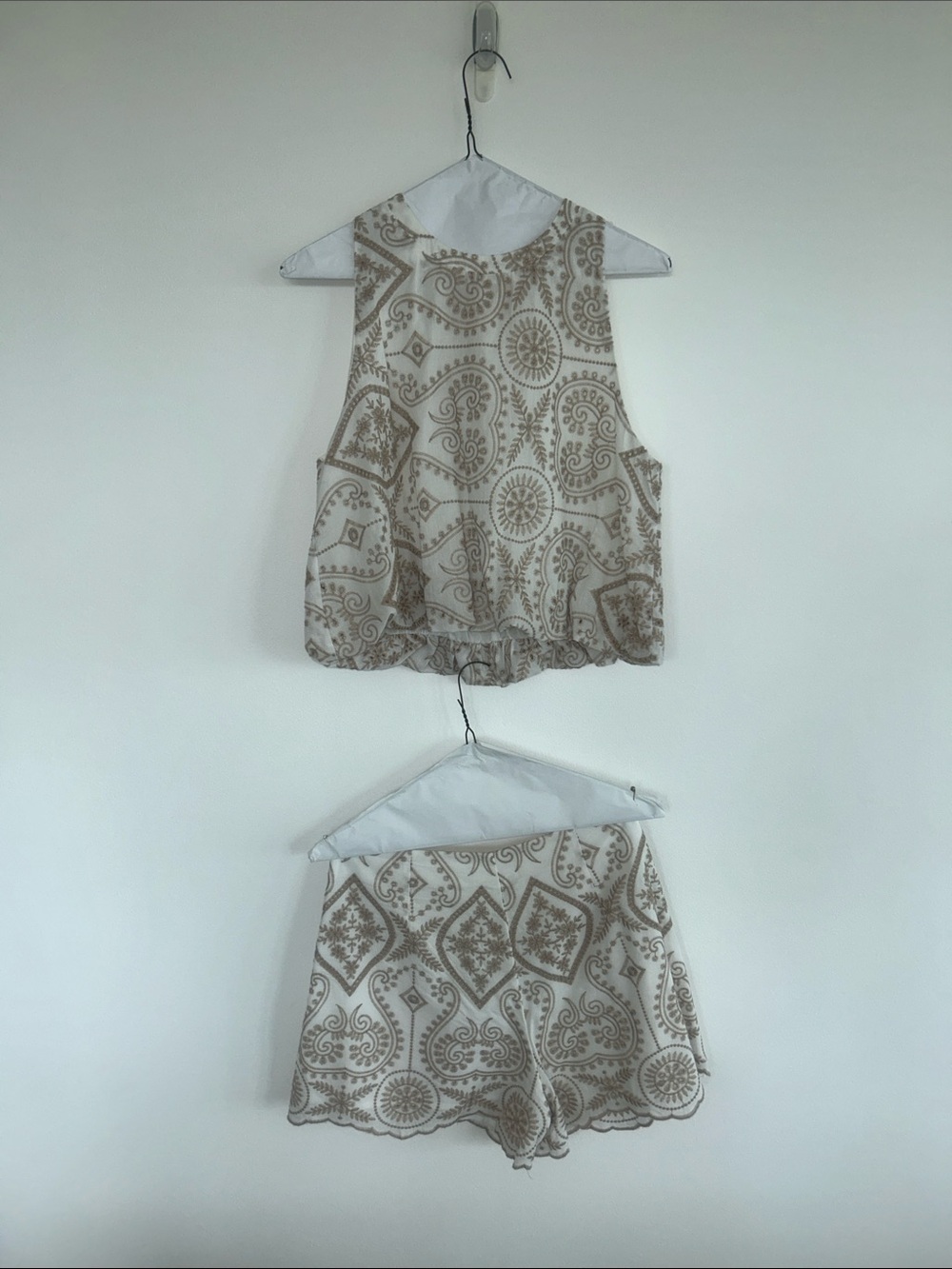 Women's Cream Paisley Print Sleeveless Top and Matching Shorts